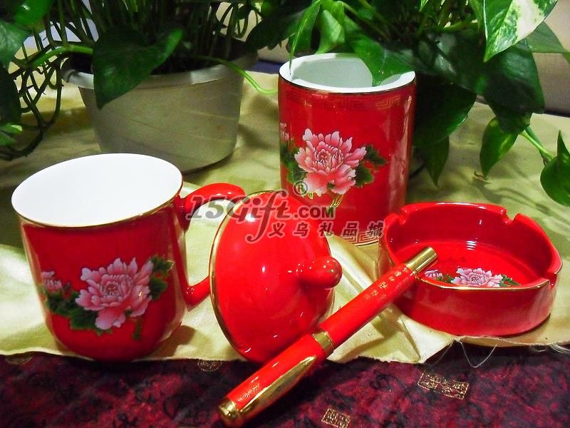 中国红瓷牡丹商务四件套,HP-028296